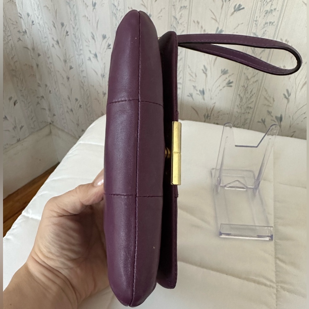 Coach Plum Leather Wristlet with Gold Accents - Picture 5 of 13